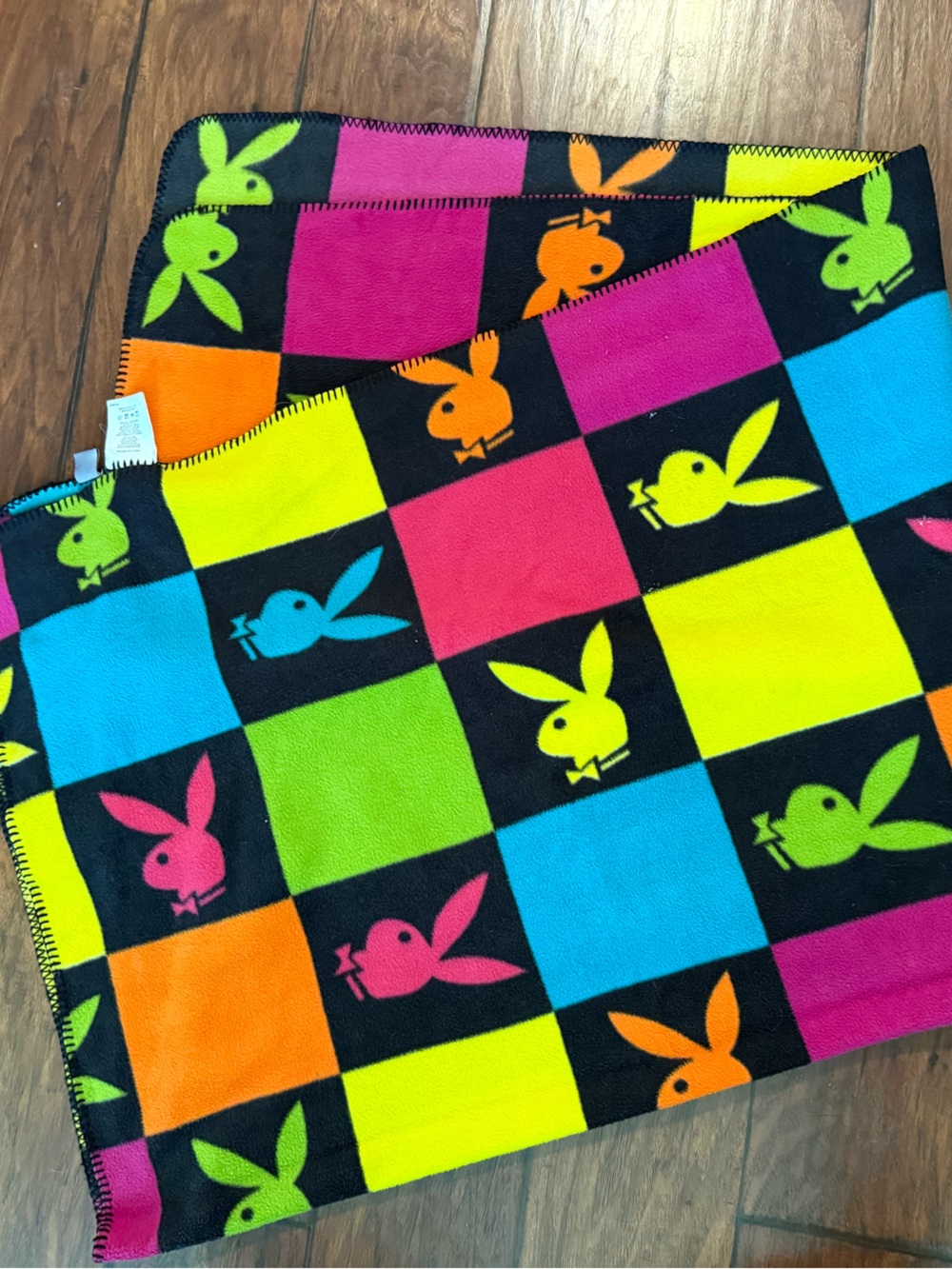 PLAYBOY Neon Patchwork Bunny Fleece Throw - Bright Multi